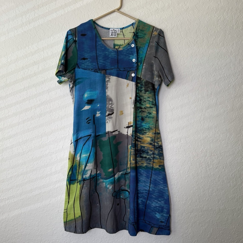 Parsley & Sage Cotton Shift Dress Small Abstract Colorful Artsy Lagenlook